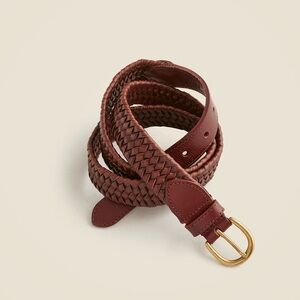J. Crew Woven Elasticated Italian Leather Belt Dark Walnut
